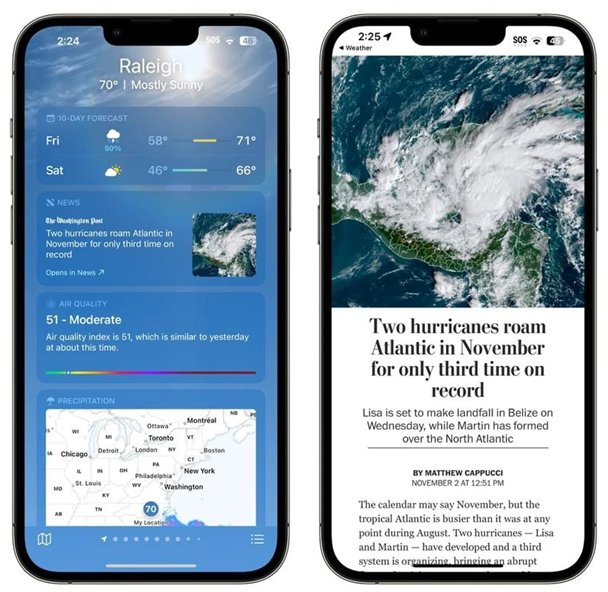 阜南苹果14维修分享iPhone 14手机如何看天气时顺带看新闻 