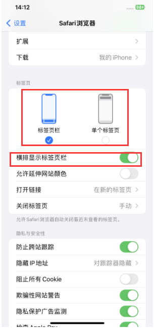 阜南苹果手机维修分享Safari浏览器如何切换标签栏位置 